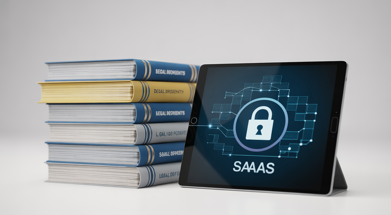 SaaS agreement lawyer reviewing a complex contract with a client, highlighting the intricacies of SaaS legal frameworks.